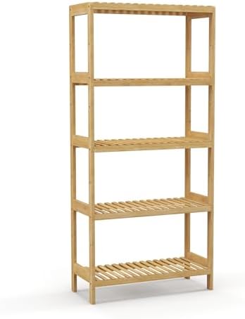 Bamboo Rack, Adjustable Bamboo Shelf, Bathroom Living Room, 5-Tier by Elepude