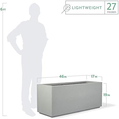 PolyStone Milan Modern Outdoor/Indoor Rectangular Trough Planter - 46" x 17" x 19" H - Lightweight Weather Resistant Stone-Look Resin Planter - Commercial & Residential - Concrete Gray - Image 2