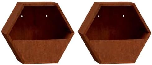 Wall Planter Set of 2, Rustic Corten Steel Vertical Garden Hanging Pots for Outdoor Balcony and Patio Decor, Weathered Metal Finish, 11.8 x 3.9 x 9.8 in - Image 2