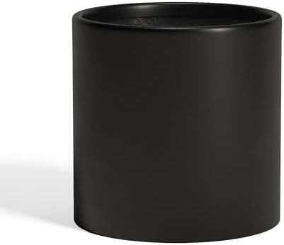 DTY Mount Powell 7.9" D x 7.9" H (Pot Opening 5.5") Fiberstone Cylindrical Planter with Drainage Hole, Weather Resistant for Indoor & Outdoor Use, Includes 2 Extra Coco Mats - Black, Extra Small by DTY