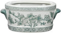 Green and White Ceramic Planter Pot – Vintage Floral Oval Cachepot Vase for Indoor Plants, Flowers & Succulents – Glazed Chinese Porcelain Style Decorative Bowl – 7.4" Size – No Drainage by Arborus