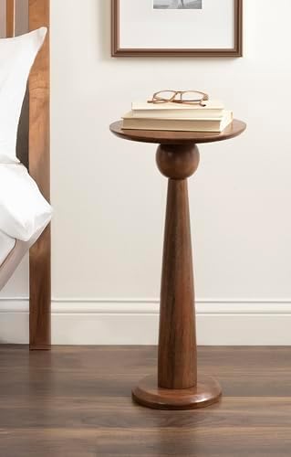 Kate and Laurel Jakob Modern Wooden Round Side Table; 12 x 24; Walnut Brown; Circle Pedestal Table for Use as Bedroom Nightstand; Indoor Plant Stand; or Decorative Living Room Table - Image 4