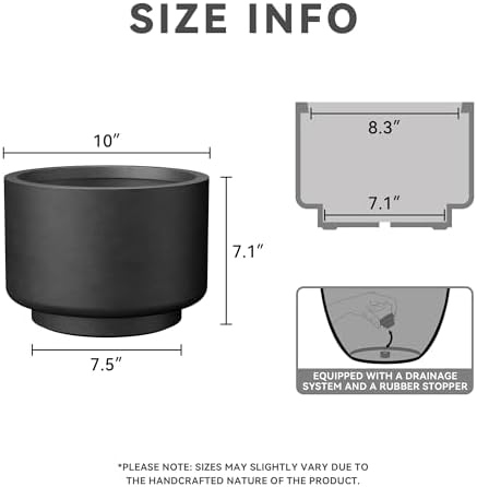 Kante Small Round Pedestal Black Concrete Planter 10" Dia, Outdoor - Image 2