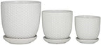 Deco 79 Porcelain Ceramic Geometric Indoor Outdoor Planter Small Planter Pot with Attached Saucer, Set of 3 Planters 8", 6", 5" H, White - Image 7