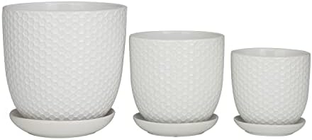 Deco 79 Porcelain Ceramic Geometric Indoor Outdoor Planter Small Planter Pot with Attached Saucer, Set of 3 Planters 8", 6", 5" H, White - Image 7