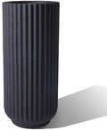 31.5" Tall Indoor Outdoor Planter, Modern Fluted Big Round Plant Pot ,Black by TerraDecoOutdoorPlanters