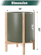 D'vine Dev Plastic Pot with Natural Wood Stand, Olive, 16 in, 55-C-Y-3 - Image 3