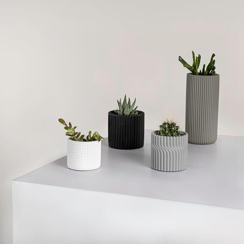 JONATHAN Y Noa Modern Minimalist Handmade Concrete Fluted Cylinder Planter Set, Matte Monochrome Neutral (Set of 4) (PLN1004A-4SET) - Image 5