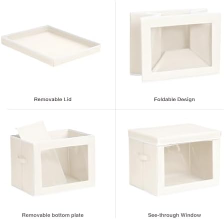 Homsorout Stackable Storage Bins with Lids - Medium Storage Box with Lids, Foldable Closet Boxes for Organizing, Wardrobe Clothes Organizer with Window, Fabric Bins for Living Room, 6 Pack, Beige - Image 7