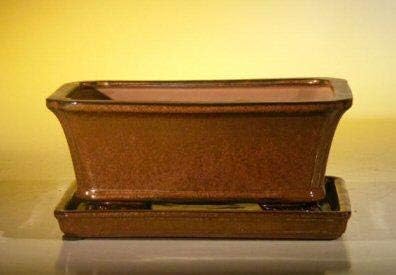 Bonsai Boy Aztec Orange Ceramic Bonsai Pot - Rectangle With Attached Humidity Drip tray 8 5 x 6 5 x 3 5 by Bonsai+Boy