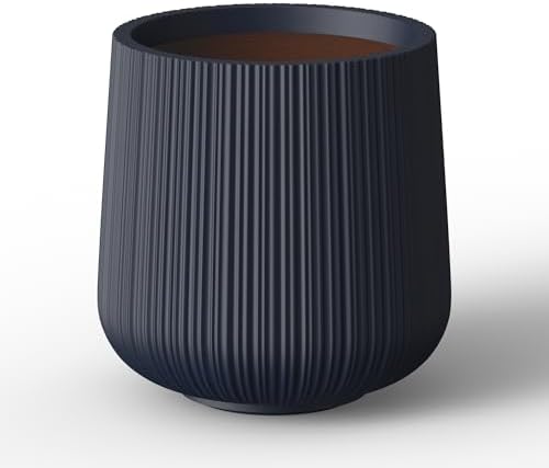 Kante Small Round Curved Charcoal Concrete Planter 13" Dia, Outdoor by Unknown