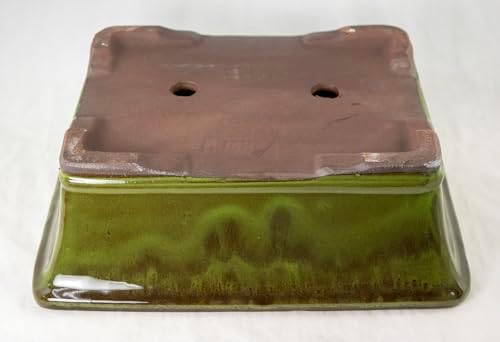 Yubonzai Rectangular Moss Green Glazed Bonsai Pot, Cactus & Succulent Planter + Tray + Mesh - 12"x 9.25"x 4" - Image 4
