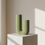 U-Shaped Modern Vase, Minimalist Ribbed Planter for Real & Dried Plants, Sustainable Home Decor (Olive) by RivonCreations