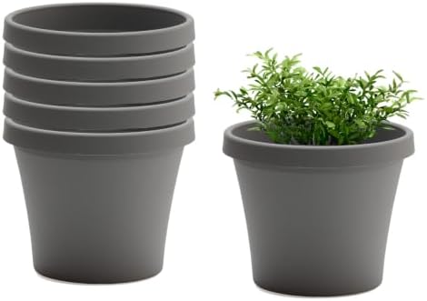 Bloem Terra 10" Plastic Planter, 2 Gallon, Charcoal, 6-Pack by Bloem