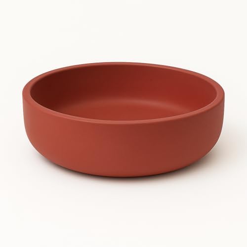 Concrete Succulent Pot Bowl, Modern Decor, Gift, Wedding/Shower Favor, Candle Vessel, 6 in (Charcoal, with Drainage Hole) (Cinnabar Red, Without Drainage Hole) by Unknown
