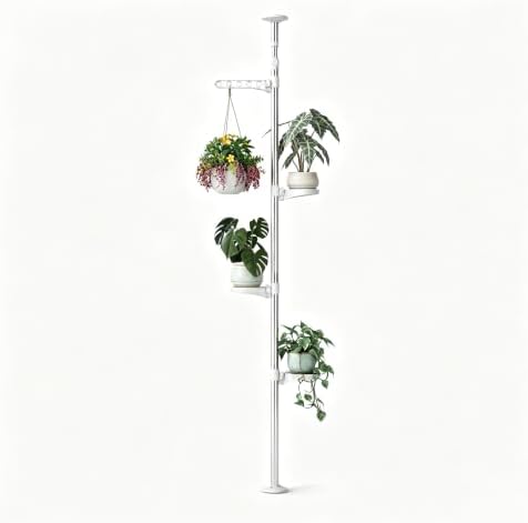 BAOYOUNI Plant Stand Tension Rod, 3 Trays&1 Arm Adjustable Ivory by BAOYOUNI