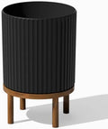 Veradek Demi Series Round Planter w/ Stand for Porch/Patio | Durable Plastic-Concrete & Wooden Stand | Modern Décor for Tall Plants, Flowers by VeradekOutdoor