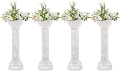 Wedding Roman Columns 34.65" Heart-Shaped Plastic Stand Roman Pillar Greek Column Plant Stand Elegant Wedding Event Party Decorative Column Pedestal Flower Holder (Type B, 4Pcs, 10.63x34.65 Inch) by Unknown