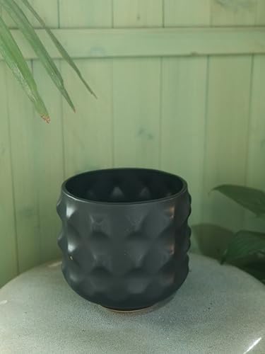 Generic Ceramic Plant Pots, Geometry Textured Flower Pots Indooe/Outdoor, Modern Planter for Home Decor,Office,Bookshelf,Living Room, 5'' H (Black) - Image 5