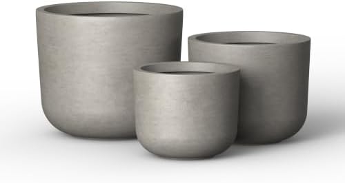 Kante Set of 3 Weathered Concrete Capsule Round Planters for Modern Home by Unknown