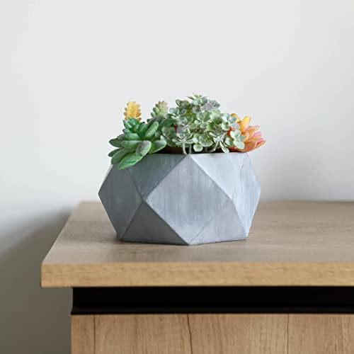 4" Small Gray Cement Planter - Modern Geometric Design Succulent Plant Cactus Herbs Indoor Garden Pot - Image 7