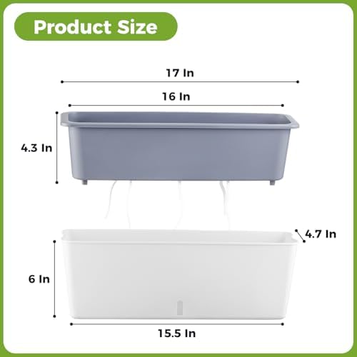 4 Pack Rectangular Planter 17 x 4.5 in Self Watering Planter Window Sill Planters Indoor Rectangle Planter Self Watering Pots Plastic Plant pots with Drainage Holes White Flower Pot Indoor - Image 3