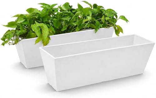 Algreen Acerra Window Box Planters, 2 Pack Indoor/Outdoor Rectangular Plant Pots with Drainage Plug, White by Algreen