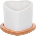 IMIKEYA Mini Succulent Flowerpot White Ceramic Planter with Bamboo Saucer by IMIKEYA
