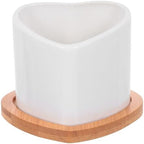 IMIKEYA Mini Succulent Flowerpot White Ceramic Planter with Bamboo Saucer by IMIKEYA
