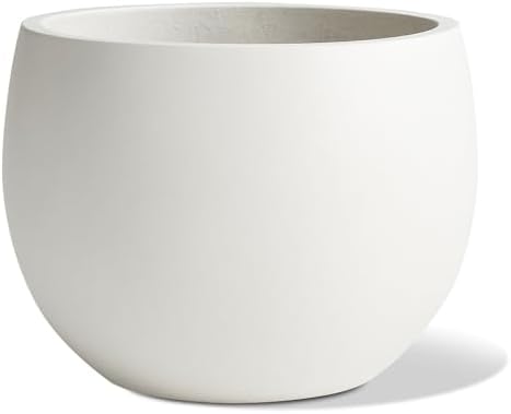 Heyzier Ball Concrete Planter Outdoor Indoor, Large Tall Cement Plant Pots for Trees Flowers (White, 20 inch) by Heyzier