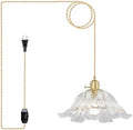 Plug in Pendant Light Fixtures,Hanging Light Fixture Flower Transparent Glass Pendant Light 11 inch E26 Pendant Lighting for Kitchen Island, Bedroom, Dining Room, Living Room by Loiogohot