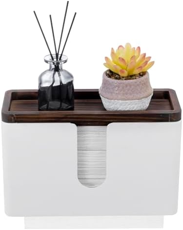 MyGift Deluxe Modern Matte White Metal Folded Commercial Paper Towel Holder with Rustic Burnt Solid Wood Tray Lid, Wall Mounted Trifold Multifold Z Fold Disposable Napkin Dispenser - Image 6