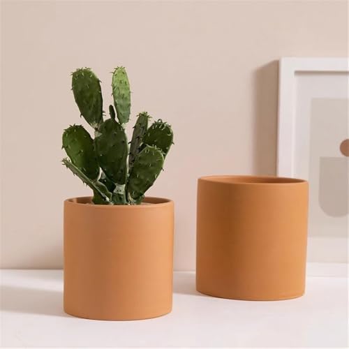 Planter Cylindrical Flower Pot Terra Cotta, with Drainage Holes Tabletop Planter Container, for Indoor Outdoor Bedroom Study Room Garden Balcony (3 Sizes) Garden(Large) - Image 3