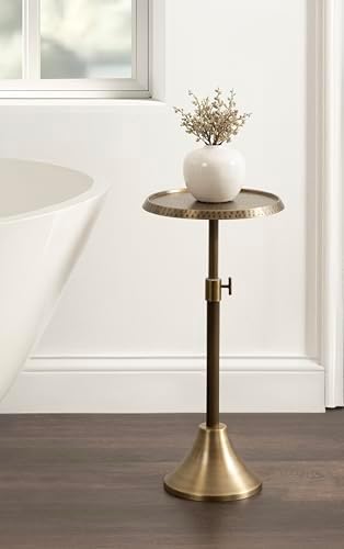 Kate and Laurel Sanzo Traditional Adjustable-Height Pedestal Drink Table, 11 x 11 x 30, Antique Brass, Vintage Round Indoor Metal Cocktail Table with Hammered Tabletop for Use as Indoor Plant Stand - Image 6