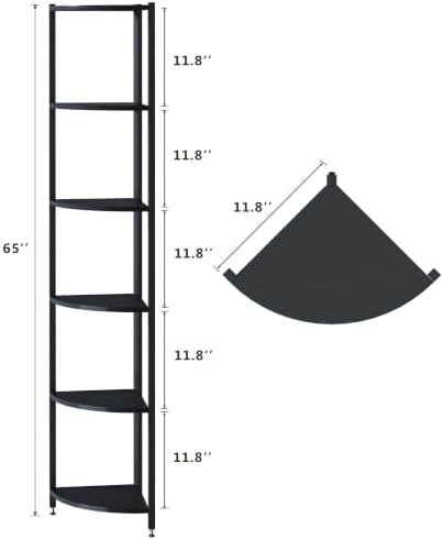 Corner Shelf with LED Lights, 6-Tier Corner Bookshelf, 66'' Organizer Book Shelf Shelves Steel Frame Display Stand with Living Room, Bedroom, Study, Black - Image 2
