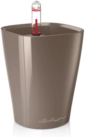 Lechuza MINI-DELTINI Shiny Taupe High Gloss, Self-Watering Small Indoor Planter, H5.1 L3.9 W3.9 in by LECHUZA