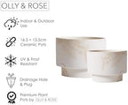 Olly & Rose White with Beige Streaks Ceramic Plant Pot Set 2-16.5,13.5cm Medium Plant Pots Outdoor and Indoor - White Planters - Flower Pots - Image 4