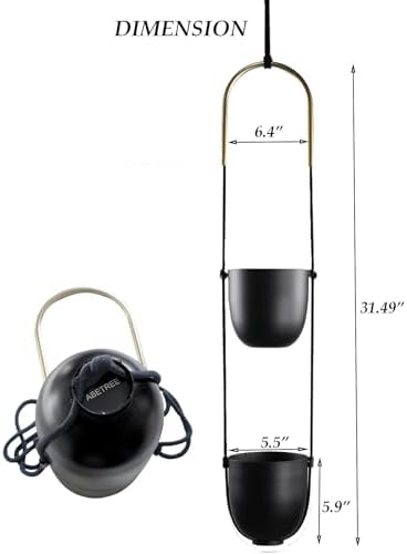Modern Metal Hanging Planter for Indoor Outdoor Plants with Hook 2 Tier Boho Wall and Ceiling Flower Pots Baskets Holder Home Office Decor(Black) - Image 4