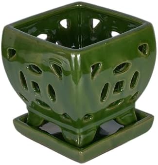 W&W Orchid Pot with Holes and Saucer for Repotting, Seagreen, 5.5" - Image 5