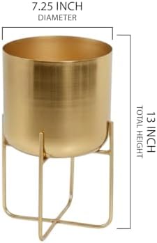 Serene Spaces Living Modern Mid‑Century Metal Indoor Planter with Stand, Gold Planter Pot for Houseplants & Indoor Plants – Living Room, Kitchen & Office, 7.25" Diameter & 13" Tall - Image 5