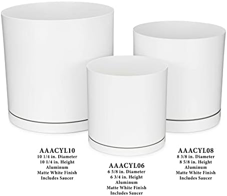White Modern Flower Pot with Round Saucer - Fits Mid-Century Modern Plant Stand - 8 Inch Planter - Matte White Powder Coated Aluminum - Image 5