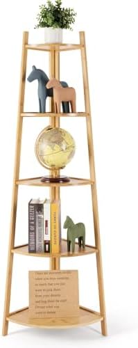 Bamboo Corner Shelf Stand for Display, 59'' Tall Storage Rack, 5-Tier Shelf for Organize by DRDINGRUI
