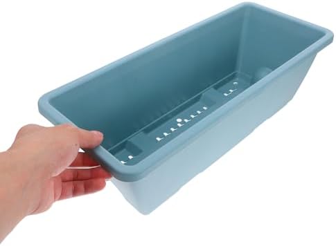 Vegetable Planter Pot with Tray 2 Sets Medium Rectangular Plastic Window Box Flower Holder Blue for Indoor Outdoor Garden Balcony - Image 6