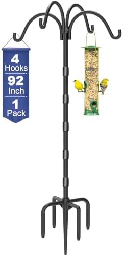 Upgrade 4-Hook Shepherds Hooks for Outdoor with Plastic Tube, 92" Heavy Duty Bird Feeder Pole with 5 Prongs Base, Adjustable Garden Hook for Solar Light, Hanging Plant, Wedding Decor, 1 Pack by FirewoodRack