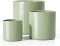 LE TAUCI 10+8+6 Inch Ceramic Pots for Plants, Indoor Planters with Drainage Hole and Plug, Modern Cylinder Flower Pots Set of 3 for Living Room and Kitchen, Glossy, Sage Green by LETAUCI