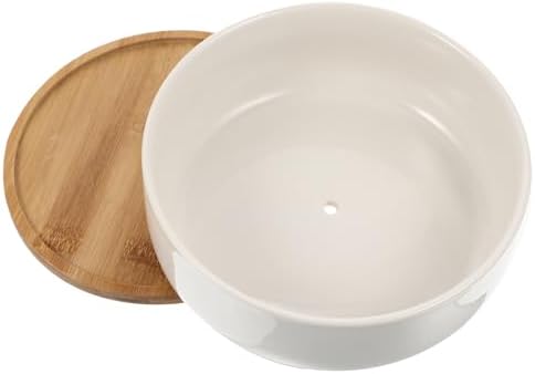 YARNOW Ceramic Succulent Pot with Bamboo Tray 1 Set Flower Pot for Indoor and Outdoor Use for Cactus and Bonsai Plants Sturdy and Stylish Design by YARNOW