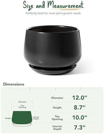 LE TAUCI Ceramic Planter, 12 Inch, Large Plant Pot, Indoor Plant Pot, Black - Image 6