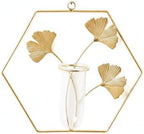 Gold Iron Wall-Mounted Vase, Geometric Metal Flower Holder for Home and Office Vertical Decor by Unknown