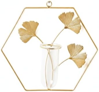 Gold Iron Wall-Mounted Vase, Geometric Metal Flower Holder for Home and Office Vertical Decor by Unknown