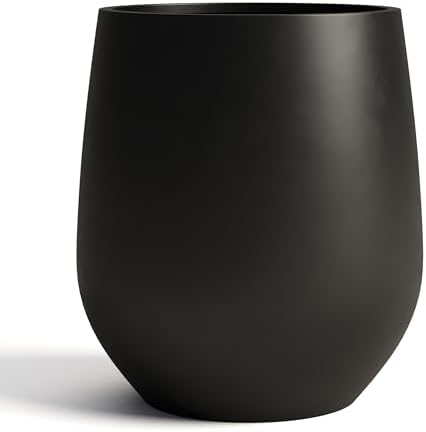 DTY Signature Mount Wilson Modern Indoor Outdoor Fiberstone Tapered Planter, Lightweight, Weather Resistant Garden Pot with Drainage Hole & Rubber Plug (Black, 15'' D x 16.7'' H) by DTY
